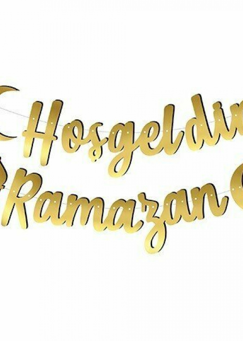 Hoşgeldin Ramazan Yazılı Kaligrafi Banner Gold Renkli 200x30 Cm
